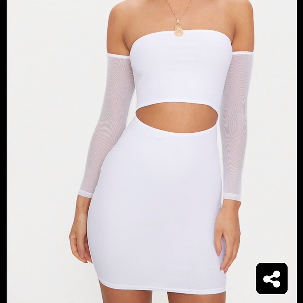White mesh sleeve dress